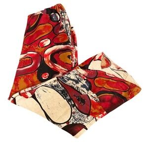 E-Retro Vintage Abstract Geometric Print Wide Leg Pants Red Cream Elastic Waist